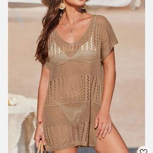Women's Tan Crochet Swim Coverup
